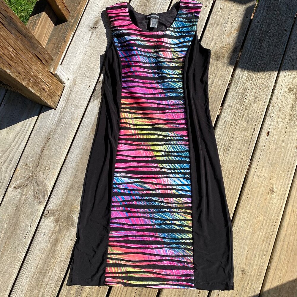 Soft Works Pink Watercolor BlackStripe Colorblock Sheath Sleeveless Dress Medium